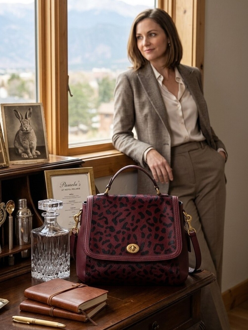 COACH Limited Edition Park Ocelot Leopard Haircalf Flap Satchel Oxblood F24986 - Picture 3 of 10